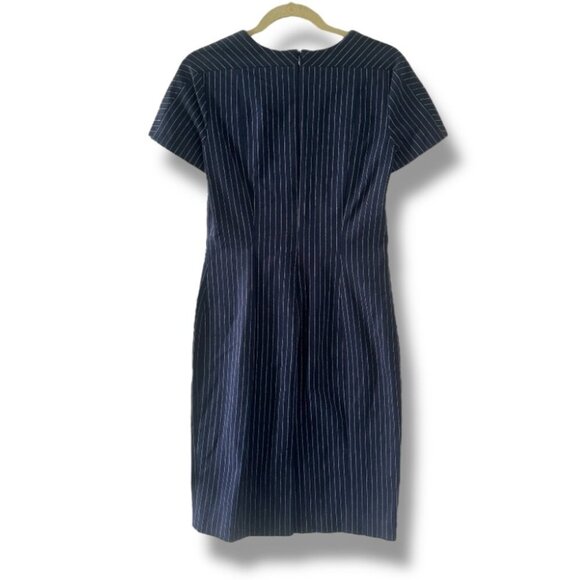 Banana Republic Navy Blue Pinstripe Cap Sleeve Sheath Dress Women's Size 8 Work - Picture 2 of 16